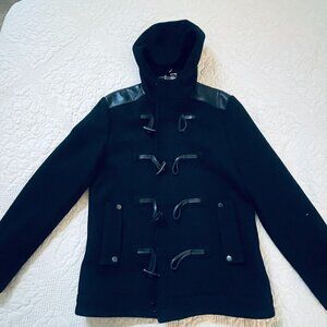 Classic Black Wool Duffle Coat w Hoodie (Medium) (Worn once)